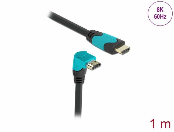 High Speed HDMI Kabel Stecker gerade zu Stecker 90° unten gewinkelt 48 Gbps 8K 60 Hz 1 m, Delock® [86991]