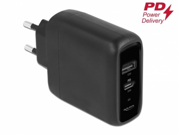 USB Ladegerät USB Type-C™ PD 3.0 und USB Typ-A mit 20 W + 12 W, Delock® [41455]