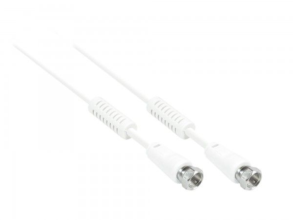SAT Antennenkabel, F-Stecker beidseitig (vernickelt), 2x geschirmt (class A, >85dB / 75 Ohm), Absorberferrit, CCS, weiß, 1,5m, Good Connections®