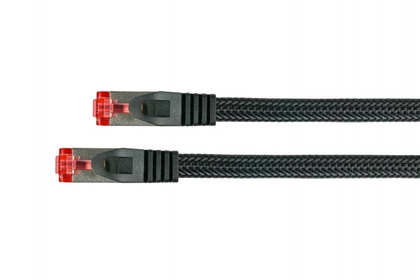 Python® Series Patchkabel mit Rastnasenschutz (RNS®) und Nylongeflecht, Cat. 6, S/FTP, PiMF, PVC, 250MHz, OFC, schwarz, 10m