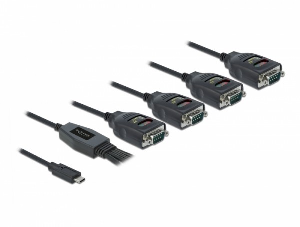 Adapter USB Type-C™ zu 4 x Seriell RS-232 DB9 mit 15 kV ESD Schutz, Delock® [90495]