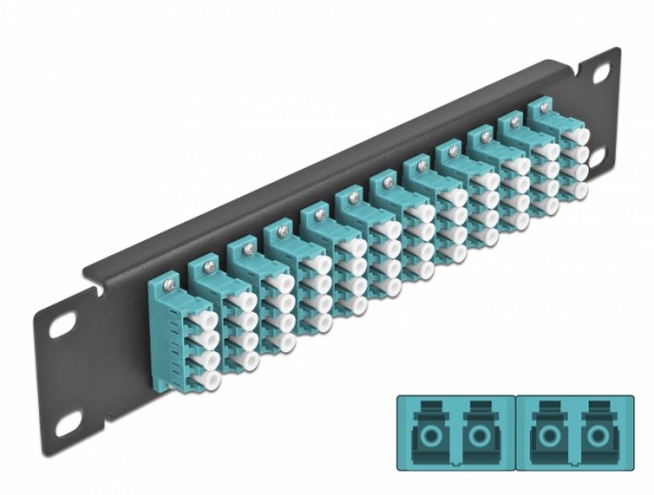 10? LWL Patchpanel 12 Port LC Quad aqua 1 HE schwarz, Delock® [66779]