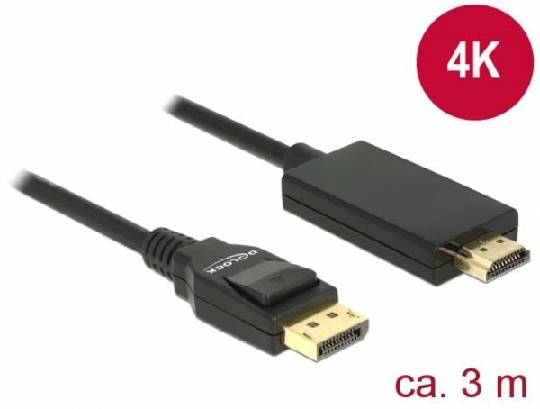 Kabel Displayport 1.2 Stecker an High Speed HDMI-A Stecker, passiv, 4K, schwarz, 3 m, Delock® [85318]