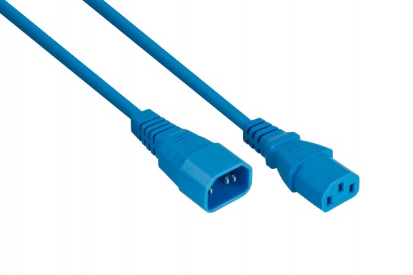 kabelmeister® Kaltgeräteverlängerung Kaltgeräte-Stecker C14 an Kaltgeräte-Buchse C13, blau, 0,75mm², 1m