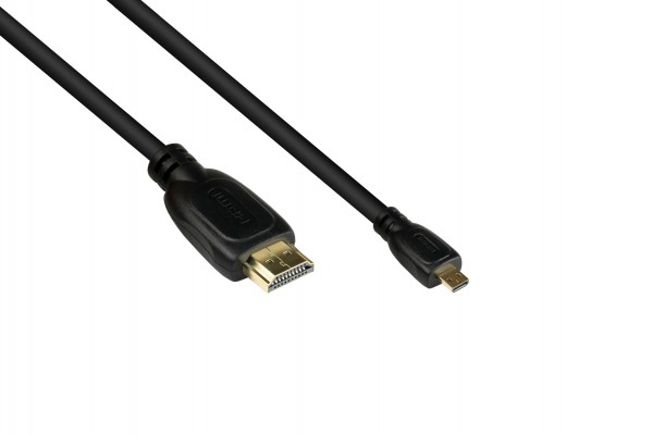 Anschlusskabel HDMI 2.0b, Stecker (Typ A) an Mirco Stecker (Typ D), 4K / UHD @60Hz, 18 Gbit/s, vergoldete Kontakte, schwarz, 2m, Good Connections®
