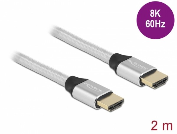 Ultra High Speed HDMI Kabel 48 Gbps 8K 60 Hz silber 2 m zertifiziert, Delock® [85367]