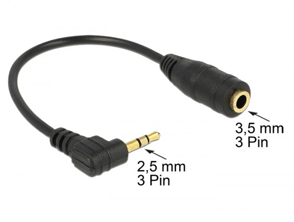 Kabel Audio Klinke 2,5 mm Stecker gewinkelt an 3,5 mm Buchse 3 Pin 14 cm, Delock® [65397]