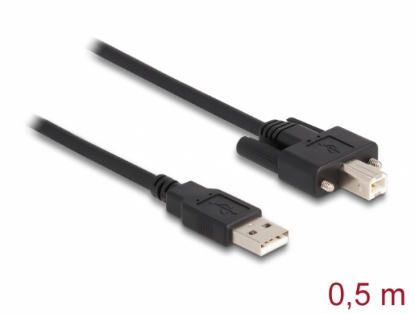 Kabel USB 2.0 Typ-A Stecker zu Typ-B Stecker mit Schrauben, schwarz, 0,5 m, Delock® [87197]