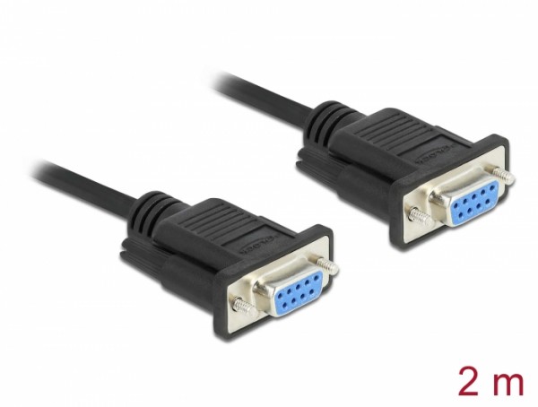 Seriell Kabel RS-232 D-Sub 9 Buchse zu Buchse Nullmodem mit schmalem Steckergehäuse - CTS / RTS auto control - 2 m, Delock® [87785]