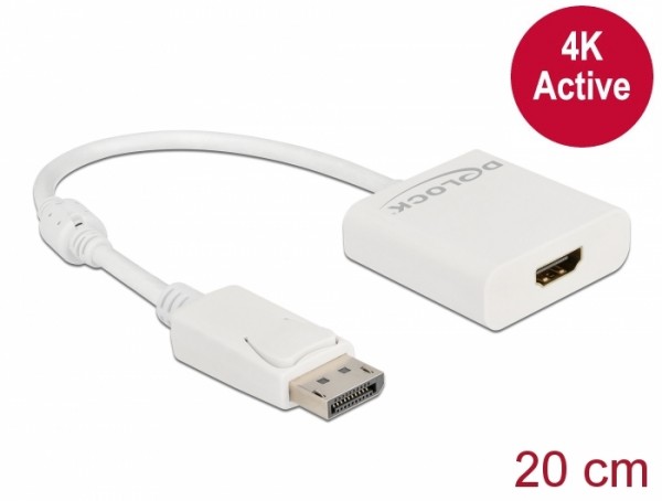 Adapter DisplayPort 1.2 Stecker zu HDMI Buchse 4K Aktiv weiß, Delock® [63586]