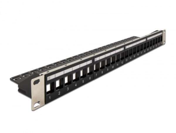 19? Keystone Patchpanel 24 Port mit Entlastungsschiene schwarz, Delock® [66865]