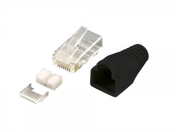 Modular Stecker Cat.6 RJ45 100 Stück, geschirmt, schwarze Tülle, LogiLink® [MP0022]