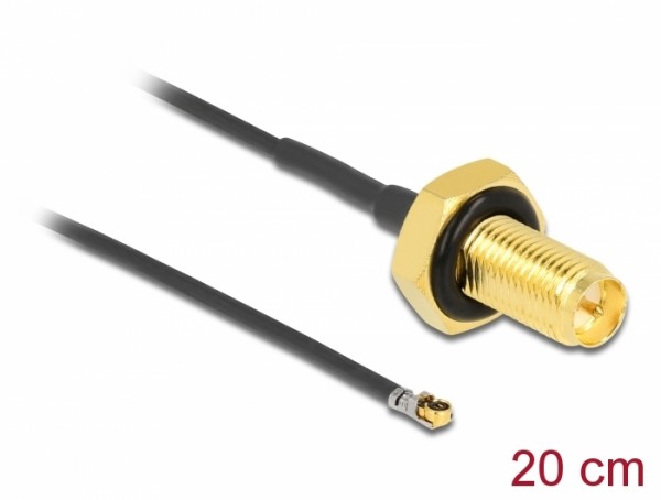 Antennenkabel RP-SMA Buchse zum Einbau zu MHF® 4L LK Stecker 1.37 20 cm Gewindelänge 10 mm spritzwassergeschützt, Delock® [12657]