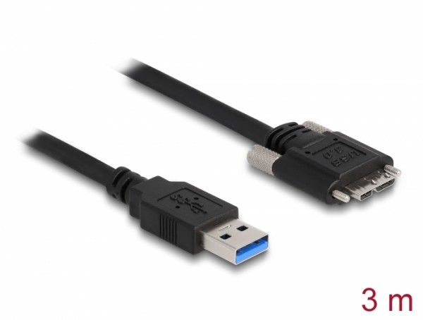 Kabel USB 3.0 Typ-A Stecker zu Typ Micro-B Stecker mit Schrauben, schwarz, 3 m, Delock® [87801]