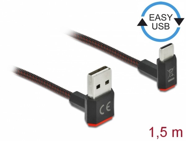 EASY-USB 2.0 Kabel Typ-A Stecker zu USB Type-C™ Stecker gewinkelt oben / unten 1,5 m schwarz, Delock® [85277]