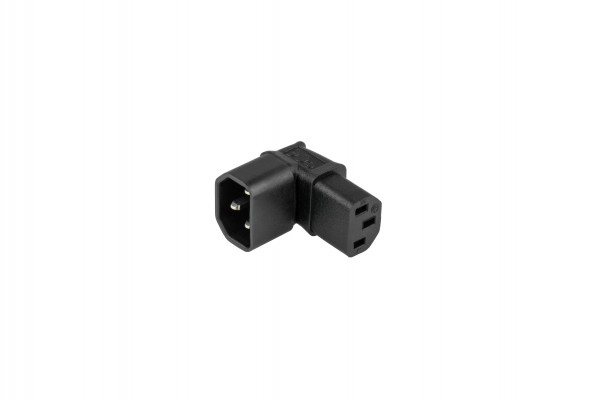 kabelmeister® Stromadapter Kaltgeräte-Stecker C14 an Kaltgeräte-Buchse C13, oben/unten abgewinkelt, schwarz