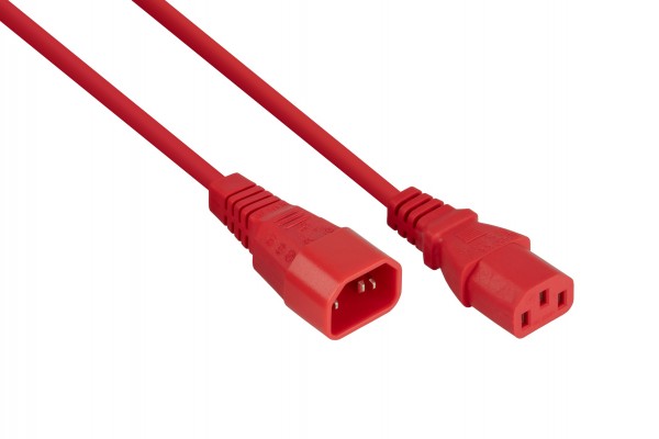 kabelmeister® Kaltgeräteverlängerung Kaltgeräte-Stecker C14 an Kaltgeräte-Buchse C13, rot, 0,75mm², 1m