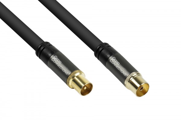 Antennenkabel SmartFLEX, IEC/Koax Stecker an Buchse, vergoldet, vierfach geschirmt, Schirmmaß 120dB, schwarz, 2m, Good Connections®