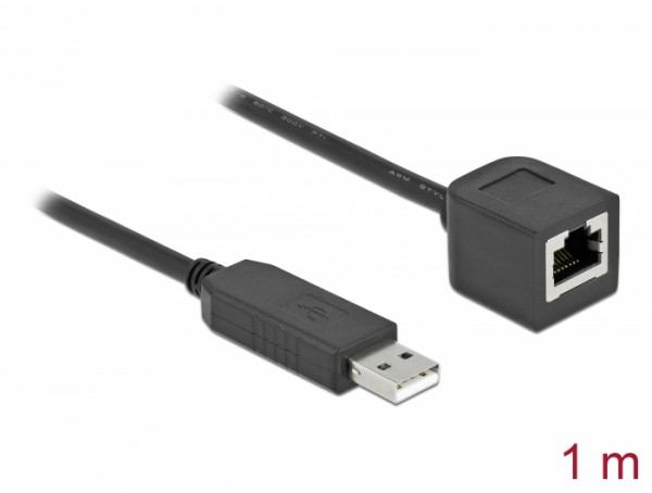 Serielles Anschlusskabel mit FTDI Chipsatz, USB 2.0 Typ-A Stecker zu RS-232 RJ45 Buchse, schwarz, 1 m, Delock® [64164]