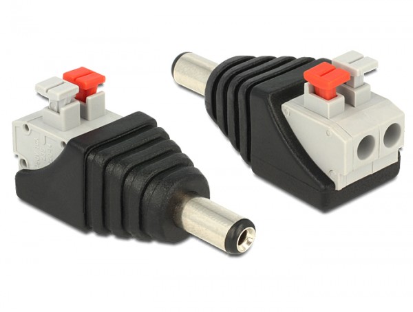 Adapter DC 5,5 x 2,1 mm Stecker an Terminalblock mit Drucktasten 2 Pin, Delock® [65523]