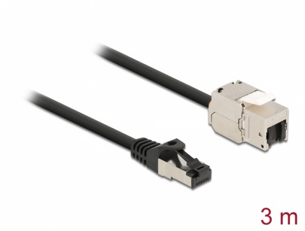 Kabel RJ45 Stecker zu Keystone Modul RJ45 Buchse Cat.6A 3 m schwarz, Delock® [87029]