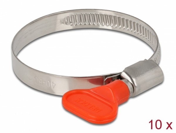 Schlauchschelle mit Flügelmutter 40 - 60 mm 10 Stück rot, Delock® [19449]