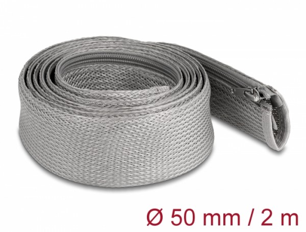 Geflechtschlauch mit Reißverschluss hitzebeständig 2 m x 50 mm grau, Delock® [20832]