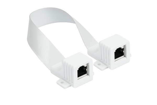 RJ45 Fensterdurchführung High-Quality, weiß, Gesamtlänge inkl. Buchsen 30cm, flexible Länge 23cm, Good Connections®