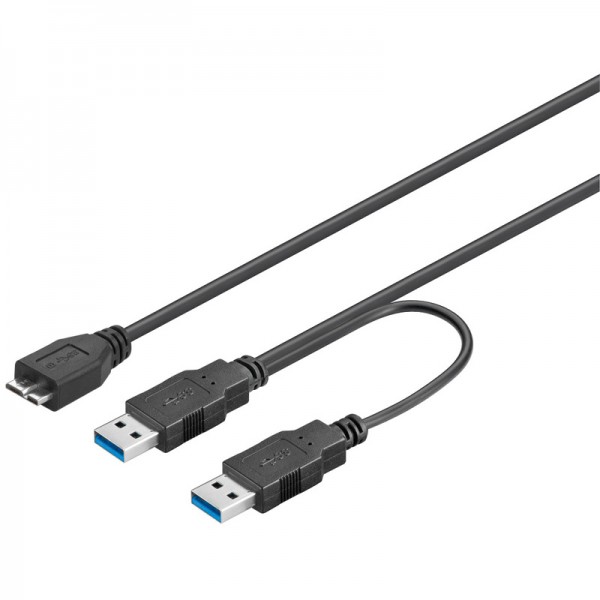 Anschlusskabel USB 3.0 Dual Power SuperSpeed, 2x Stecker A an Micro Stecker B, 0,3m, Good Connections®