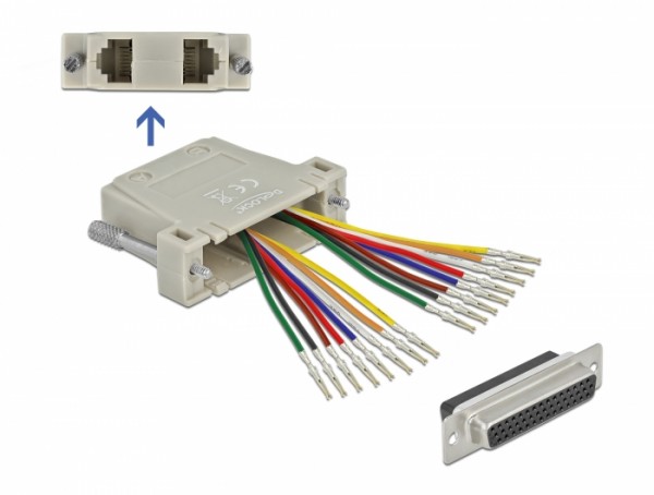 D-Sub HD 44 Pin Crimp Buchse zu 2 x RJ45 Buchse mit Montagesatz beige, Delock® [66836]