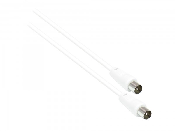 Antennenkabel, Koax/IEC Stecker beidseitig (vernickelt), 2x geschirmt ( <70dB / 75 Ohm), CCS, weiß, 5m, Good Connections®