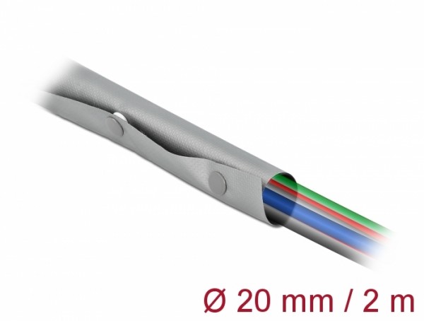 Kabelschutzschlauch mit Knopfverschluss hitzebeständig 2 m x 20 mm grau / schwarz, Delock® [20726]
