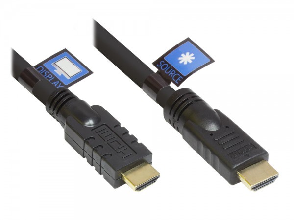 Anschlusskabel HDMI® 2.0, 4K / UHD @60Hz, AKTIV (Redmere Chipsatz), vergoldete Stecker und Kupferkontakte, CU, schwarz, 10m, Good Connections®