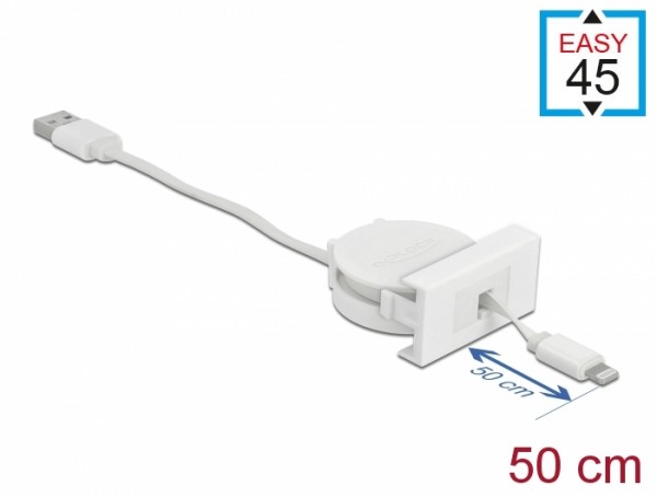 Easy 45 Modul USB 2.0 Ausrollkabel USB Typ-A zu 8 Pin Lightning Stecker weiß, Delock® [81331]