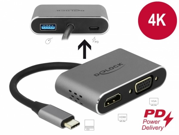 USB Type-C™ Adapter an HDMI und VGA mit USB 3.0 Port und PD, Delock® [64074]