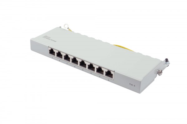 Patchpanel Desktop Cat. 6, 8-Port, 0,5 HE, STP geschirmt, werkzeugloses Öffnen, Lichtgrau (RAL7035), Good Connections®