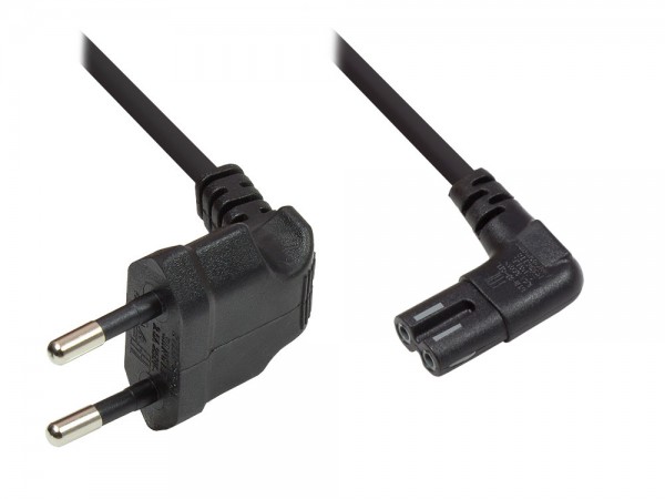 Euro-Netzkabel, Netzstecker an Euro 8 Buchse, beidseitig 90° abgewinkelt, schwarz, 0,5m, Good Connections®