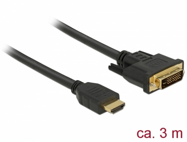 HDMI an DVI 24+1 Kabel, bidirektional, schwarz, 3m, Delock® [85655]