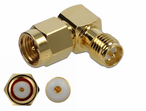 Adapter SMA Stecker an RP-SMA Buchse 90° 10 GHz, Delock® [89955]