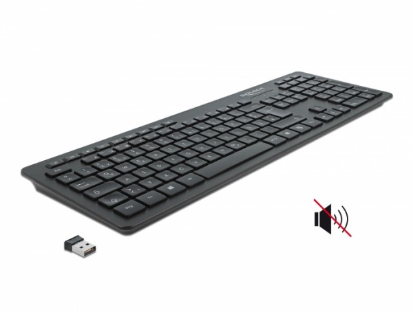 USB Tastatur 2,4 GHz kabellos schwarz - Lautlos, Delock® [12004]
