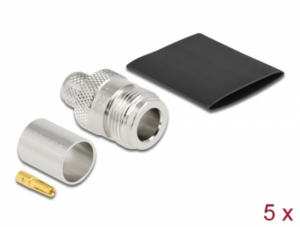 N Buchse zum Crimpen LMR 400 mit passendem Schrumpfschlauch, Delock® [90023]