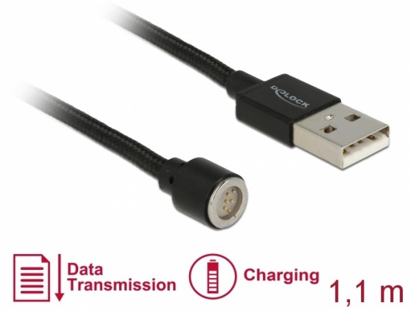 Magnetisches USB Daten- und Ladekabel schwarz 1,1 m, Delock® [85724]