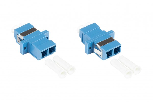 LWL Duplex Kupplung, LC (UPC) an LC (UPC), OS2, Singlemode, Kunststoffgehäuse mit Flansch, Keramikhülse, blau, Good Connections®