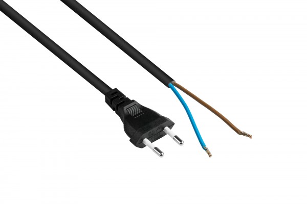 kabelmeister® Euro-Netzkabel Euro-Stecker Typ C an abisolierte Enden, schwarz, 0,75 mm², 3 m