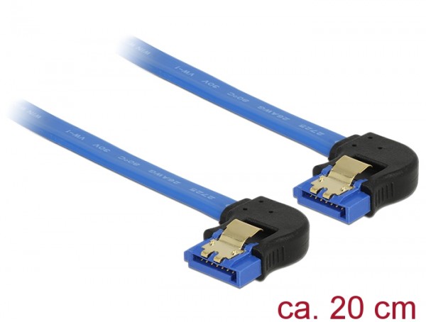 Kabel SATA 6 Gb/s Buchse unten gewinkelt an SATA Buchse unten gewinkelt, mit Goldclips, blau, 0,2m, Delock® [85095]