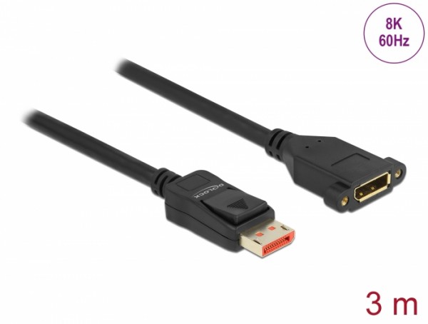 DisplayPort Verlängerungskabel zum Einbau 8K 60 Hz, schwarz, 3 m, Delock® [87098]