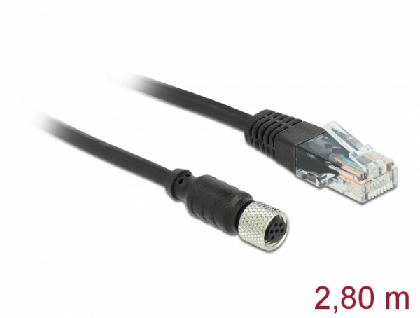 Anschlusskabel M8 Buchse wasserdicht Seriell zu RJ45 Stecker 2,8 m, Delock® [63165]