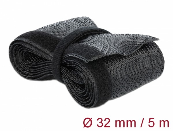 Geflechtschlauch mit Klettverschluss 5 m x 32 mm schwarz, Delock® [19055]