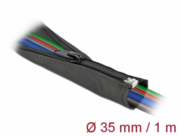 Gewebeschlauch mit Reißverschluss hitzebeständig 1 m x 35 mm schwarz, Delock® [19218]
