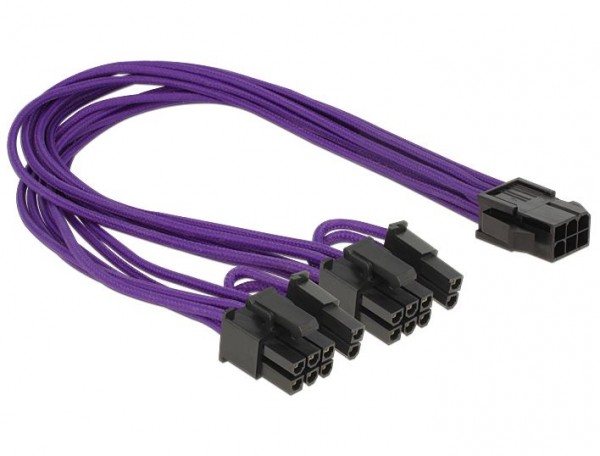 Stromkabel für PCI Express Karten 6 Pin Buchse an 2x 8 Pin Stecker, Textilummantelung, violett, 0,3m, Delock® [83704]
